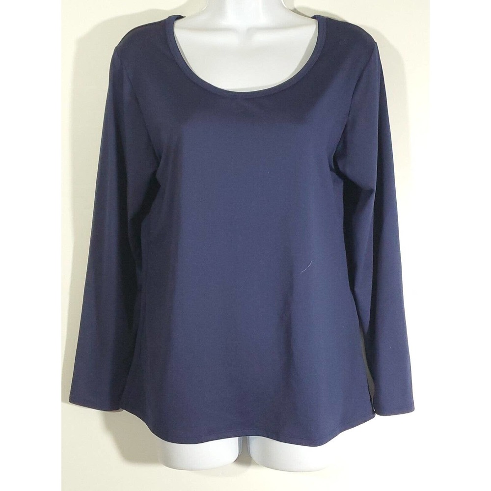 Thermajane Women’s Blue Stretch Knit Pullover Base Layer Long Sleeve Top Size XL